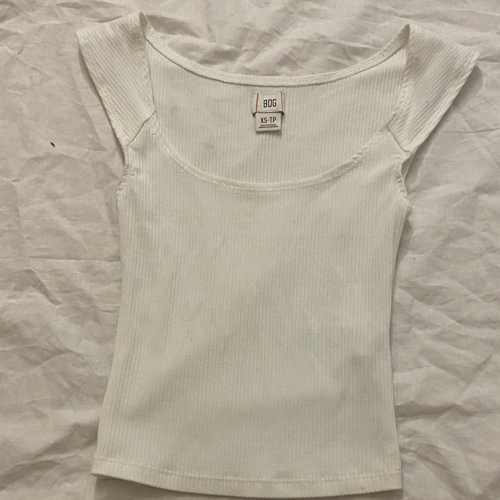 BDG White Ribbed Scoop-Neck Slim Tank